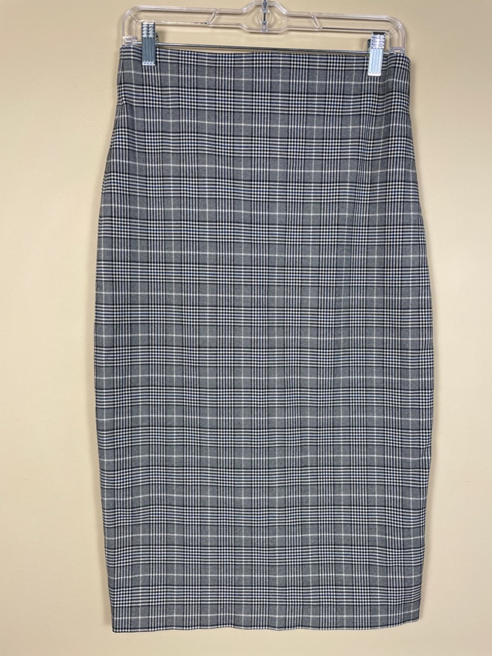 Zara Women’s Plaid Houndstooth Gray Black Blue White Midi Pencil Skirt